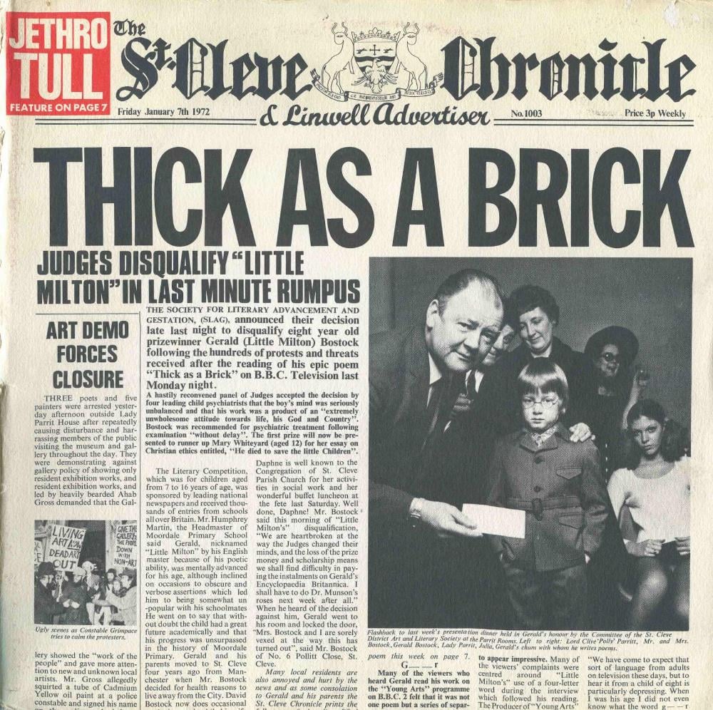 Image result for thick as a brick album cover pics